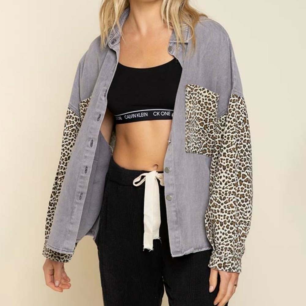 POL Violet Grey Oversized Leopard Shacket